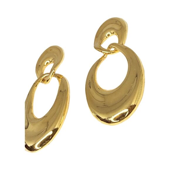 Gold-Tone Large Door Knocker Hoop Earrings 2 1/8" Polished Pierced - Picture 6 of 11